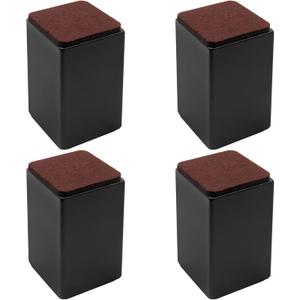 4 Pcs Self-Adhesive Furniture Bed Risers, Square Heavy Duty Carbon Steel Table Sofa Risers Adds 4" Height with Felt Pad,Black