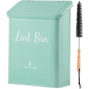 SUBEKYU Metal Magnetic Lint Bin for Laundry Room, Wall Mounted Lint Box Holder with Lid for Dryer, Light Green (TiffanyBlue)
