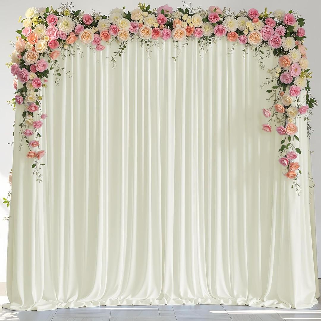Wokceer Ivory Backdrop Curtain for Wedding Parties 10x8FT Wedding Curtains Backdrop Drapes Polyester for Photoshoot Baby Shower Birthday Party Curtains Photography Background 2 Panels 5x8FT (10FTx8FT)