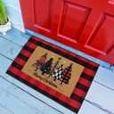 2 Pcs Christmas Front Porch Rug Buffalo Plaid Christmas Front Door Mats Imitation Coco Coir Xmas Welcome Layering Rugs for Outdoor Home Winter Festival Holiday Farmhouse Decor, 36 x 60 Inch (Red and Black)