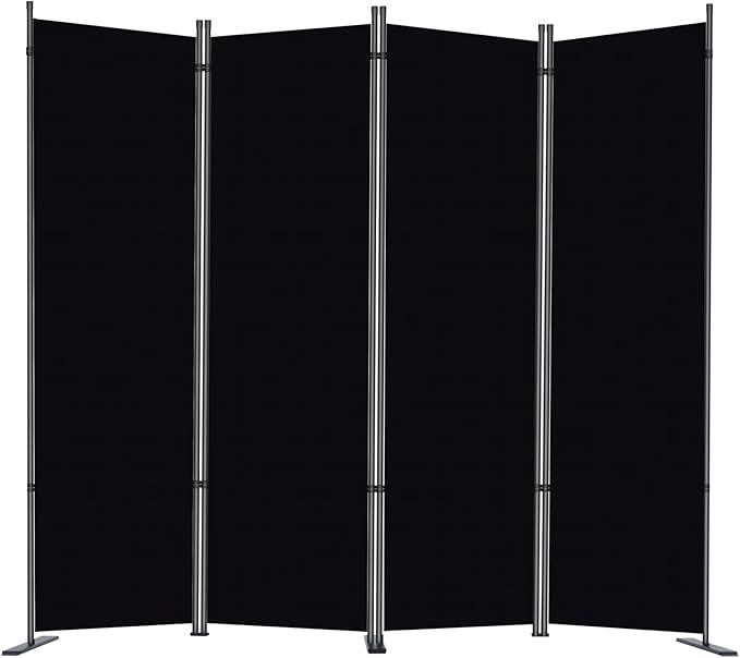 RANTILA 4 Panel Room Divider, 6 FT Folding Privacy Screen with Wide Feet, Freestanding Partition for Room Separation, Portable Room Divider Panel, 89" W x 71" H, Black