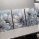 Yidepot Magnolia Flower Picture Wall Decor: Blue And White Flower Canvas Wall Art for Bedroom Floral Painting Frame Ready to Hang (12"x16"x3 Panels)