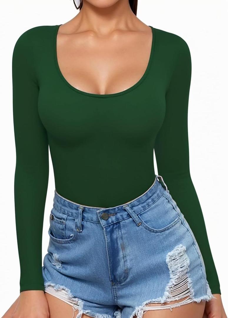 MANGOPOP Womens Scoop Neck Short Sleeve Long Sleeve Slim Fit T Shirt Tunic Tops Tee (Large)