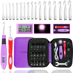 17 Sizes Digital Crochet Hooks with Counter 2.50~14.0mm, Lighted Crochet Hooks for Stitch & Row Counting