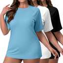 Huukeay 3 Pack Quick Dry Women's Plus Size Rash Guard Swim Shirts Short Sleeves Raglan Swimsuit T-Shirts Activewear Tops (XX-Large, Black, Blue, White)
