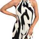 LIGHT DOT Women's Summer Dress Printed Halter Neck Mini Pleated Sundress Backless (Black, XL)