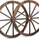 2 Pcs Wagon Wheel Decor Wooden Western Cowboy Party Decorations Vintage Rustic Wagon Wheel Wood Cartwheel Decor for Bar Garage Indoor Outdoor (Brown,12 Inch)