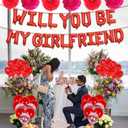 Red 16" Will You Be My Girlfriend Balloons Letters Set- 10Pcs Heart Balloons, LOVE Alphabet Foil Mylar Balloons with 1000 Pcs Artificial Rose Petals for Valentines Day Decorations