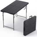 4 Feet Foldable Table Adjustable Height with Built in Handle, Steel Legs | 4FT Heavy Duty Portable | Perfect for Party Dining Wedding Events Picnic Indoor Outdoor Camping Utility Folding - 4 Foot (Black)