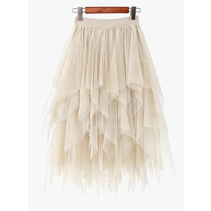LBKKC Tulle Skirts for Women, Puffy Skirt Asymmetrical Midi Length Ruffled Tutu Layered Mesh Fairy Skirt Small