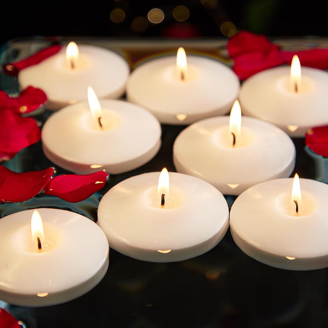 White Floating Candles 3 inch, 48 Pack Floating Candles 10 Hours Long Burning, Unscented Floating Candle for Centerpieces, Wedding, Christmas Lights, Romantic Night for Her/Him Set