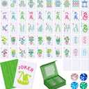Soulchen 168 Pcs Mahjong Playing Cards American Style Blossom Numbered Large Print PVC Poker Mahjong Tiles with 4 Dices 2 Storage Box for Travel Home, Portable Gift(Houseplant,Green)