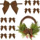 12 PCs Brown Velvet Ribbon Bow Decor 5'' Pre Tied Bows, Rustic Bow for Christmas Tree, Party Favor, Gift Wrapping, Premade Vintage Velvet Bows for Wreaths, Baskets, Bouquet, Treat Bag
