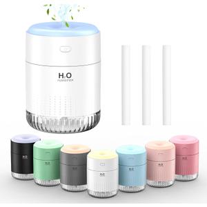 SZO Portable Mini Humidifier, 500ML USB Personal Cool Mist Humidifiers for Bedroom Office Travel Desk, Whisper Quiet 20dB with 2 Mist Modes & Auto Shut-Off, Small Desktop Humidifier (White)