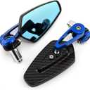 Motorcycle End Bar Mirror 7/8'' 22mm Universal Foldable Motorbike Side Mirror (Black Blue)