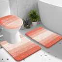OLANLY Bathroom Rugs Sets 3 piece, Soft Microfiber Absorbent Bath Mat, U-Shaped Contour Toilet Mat and Toilet Lid Cover, Quick Dry, Machine Washable, Toilet Cover and Rug Set for Bathroom, Coral, 24" X 16" + U24" X 20" + 17.5" X 15"