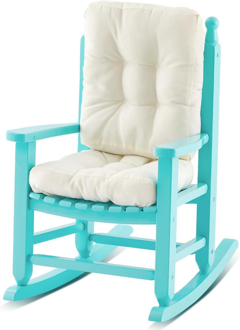 Yalikop Kids Rocking Chair Cushion Pad Set Child Rocking Chair Outdoor Wooden Rocker Kid's Patio Rocker for Porch Balcony Lawn Indoor Outdoor(Blue,Ages 2-5)