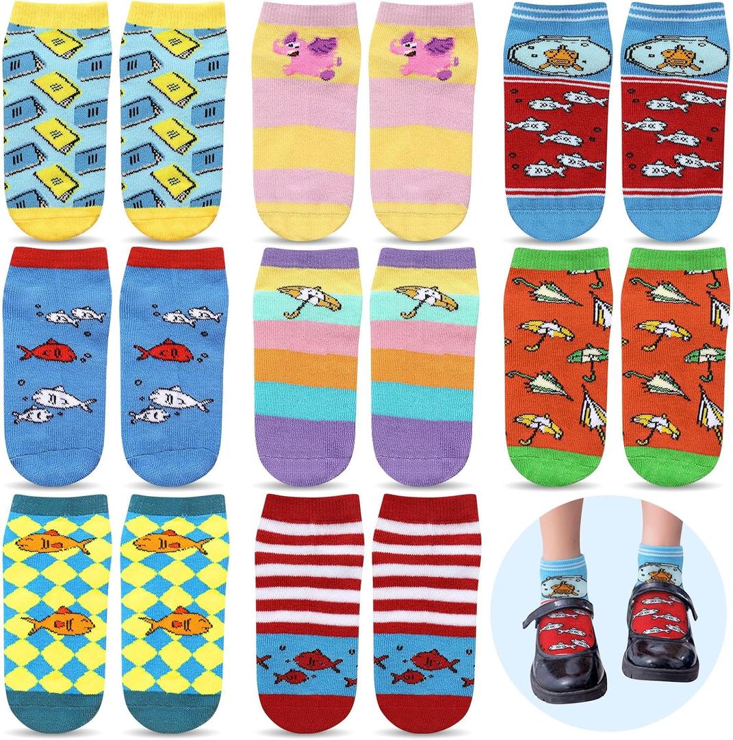 Zoooyawn 8 Pairs Funny Crazy Silly Socks Red and White Book Socks Gifts Novelty Cat Costumes Accessories Outfit for Adult