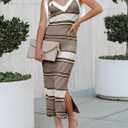 Saodimallsu Womens Summer Midi Bodycon Sweater Dress Sexy V Neck Tie Shoulder Striped Knit Side Slit Sleeveless Tank Dresses (XS)