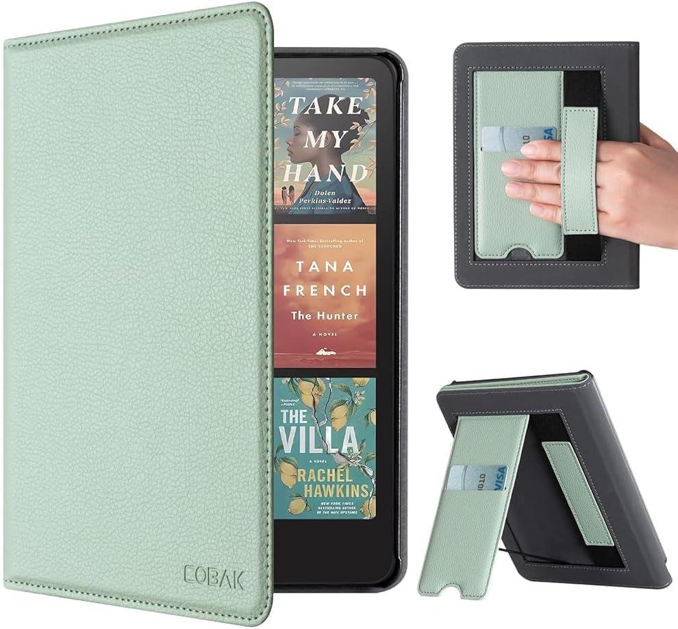 CoBak Case with Stand for Kindle Paperwhite 12th Gen 2024 Released (7") & Kindle Colorsoft Signature Edition - Durable PU Leather Cover with Auto Sleep Wake, Card Slot, Hand Strap Feature, Sage Green