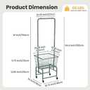 Rolling Laundry Cart with Wheels, Laundry Hamper Basket Organizer with Clothes Hanging Rack, Wire Storage Cloth Shelf Butler, Green, 23 x 19 x 2.73 inches