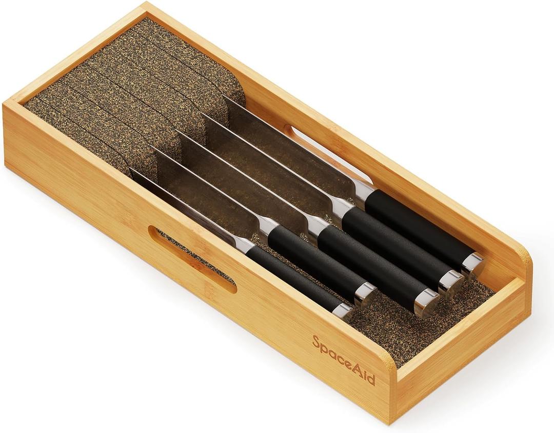 SpaceAid Knife Drawer Organizer Bamboo Insert Dock, Kitchen Steak Knives Holder Organizers Block for Drawer in Storage Organization (Small)