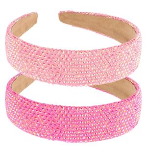 Chanaco Headbands for Girls 4-6 2Pcs Solid Girls Hairbands 6-8 Glitter Pink Rhinestones Head Bands for Womens Hair Colorful Cute Hair Accessories for Girl 8-12 Hot Pink