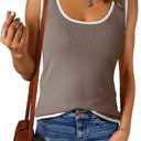 Dokotoo Womens Tank Tops 2025 Summer Casual Sleeveless Scoop Neck Ribbed Knit Color Block Slim Fitted Cami Tee Shirts (Medium, Brown)