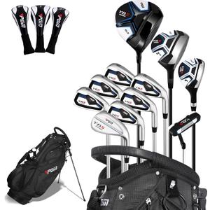 PGM Men's Complete Golf Club Sets - 15 Pieces - 2 Wood (#1,3), 1 Hybrid (#4H), 7 Irons(#5,6,7,8,9,PW,SW), 1 Putter - Golf Stand Bag, Right Handed - Ideal for Beginners