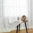 BGment Sheer Curtains for Bedroom 63 inch Long 2 Panels, White Embroider Curtains with Vine and Leaf Pattern Light Filtering Linen Textured Grommet Privacy Voile Kitchen Window Drapes, 52 x 63 Inch