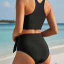 Aqua Eve Women High Waisted Bikini Set Racerback Swimsuit Two Piece Bathing Suit High Neck Swimwear (Black, M)