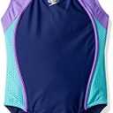 Speedo Girl's Swimsuit One Piece Mesh Splice Thick Strap, Size 12