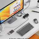 Aceele USB Hub 3.0 with Individual LED Power Switches & Type C Power Port, Multiport USB Splitter 3.0 with 4FT Long Cable, Slim & Portable USB Port Extender for Laptops, PC, MacBook, Mac Pro and More