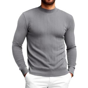 Runcati Mens Mock Turtleneck Sweater Slim Fit Casual Ribbed Knitted Pullover Fall Winter Basic Warm Sweaters, L