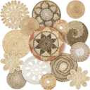 Xuhal 15 Pcs Boho Wall Basket Decor Handcrafted Seagrass Woven Wall Basket Rustic Round Woven Hanging Art for Home Farmhouse Kitchen Table Living Room(Elegant Style)