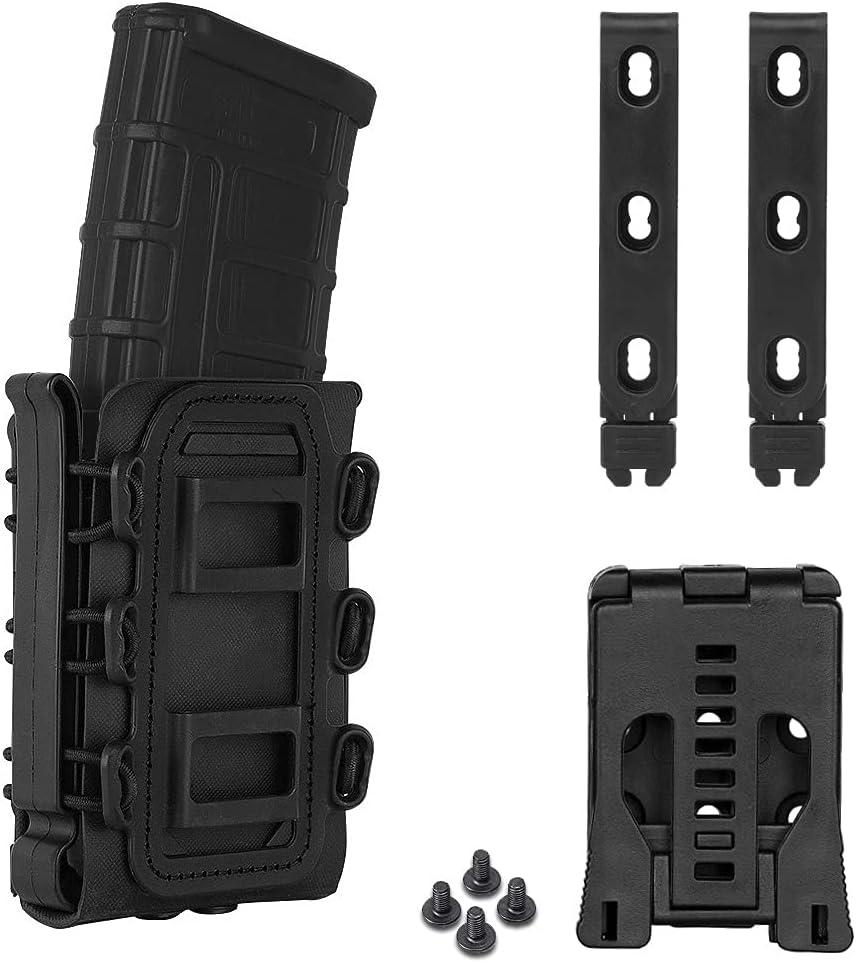 KRYDEX 5.56mm 7.62mm Magazine Pouch with MOLLE Clip and Belt Clip Universal Mag Holder (BK)