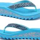 ONCAI Women's Wedge Flip Flops with RhinestoneRecovery Dressy Walking Sandals for Women with Comfortable Arch Support Cushion Yoga Mat Summer Rubber Soles(US Size 5-11) (Blue)