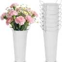 8 Pcs 10 Inch Galvanized Metal Vase, Farmhouse Decorative Flower Buckets for Cut Flowers, French Country Decorative Vases for Home Table Wedding Birthday (White)