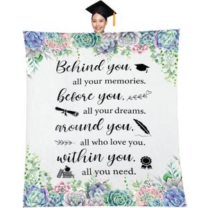 Graduation Gifts for Women Behind You All Your Memories Throw Blankets for College Student Friends Graduation Soft Warm Lightweight Decorative Blanket for Couch, Bed, Sofa (Succulent)