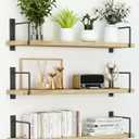 Floating Shelves, 24 Inches, Easy to Install, Wall Mounted, Set of 3, Rustic Wood for Dcor, Storage for Living Room, Bathroom, Bedroom