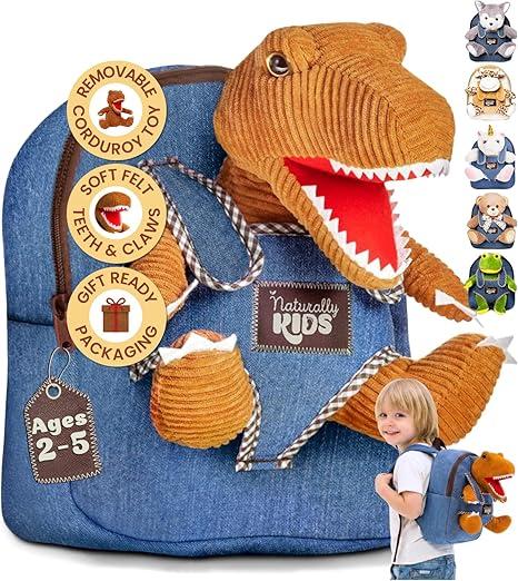 Naturally KIDS Toddler Backpack w Dinosaur Toys for Kids 2-4, 2 Year Old Boy Birthday Gift, 3 Year Old Boy Gift Girl, Toddler Dinosaur Toy