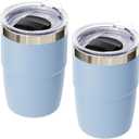 8 oz Small Coffee Cup with Magnetic Lid, Ceramic-Lined 18/8 Stainless Steel, Double-Wall Vacuum Insulated, Stackable, Dishwasher Safe, Mini Tumbler for On-the-Go, 2 Pack, Pastel Blue