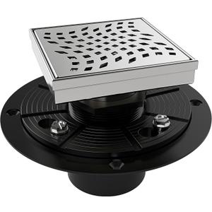 WEBANG 4 Inch Square Shower Drain Brushed Floor Drain with Flange Wave-Hole Pattern Cover Grate Removable SUS304 Stainless Steel Watermark&CUPC Certified Brushed