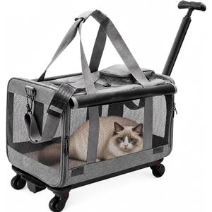 Rolling Cat Carrier with Detachable Wheels, Soft Sided, Gray