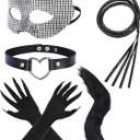 Cat Costume Accessories for Women Halloween Cat Woman Mask Collar Choker Bow Paw Gloves Whip Tail (Silver)