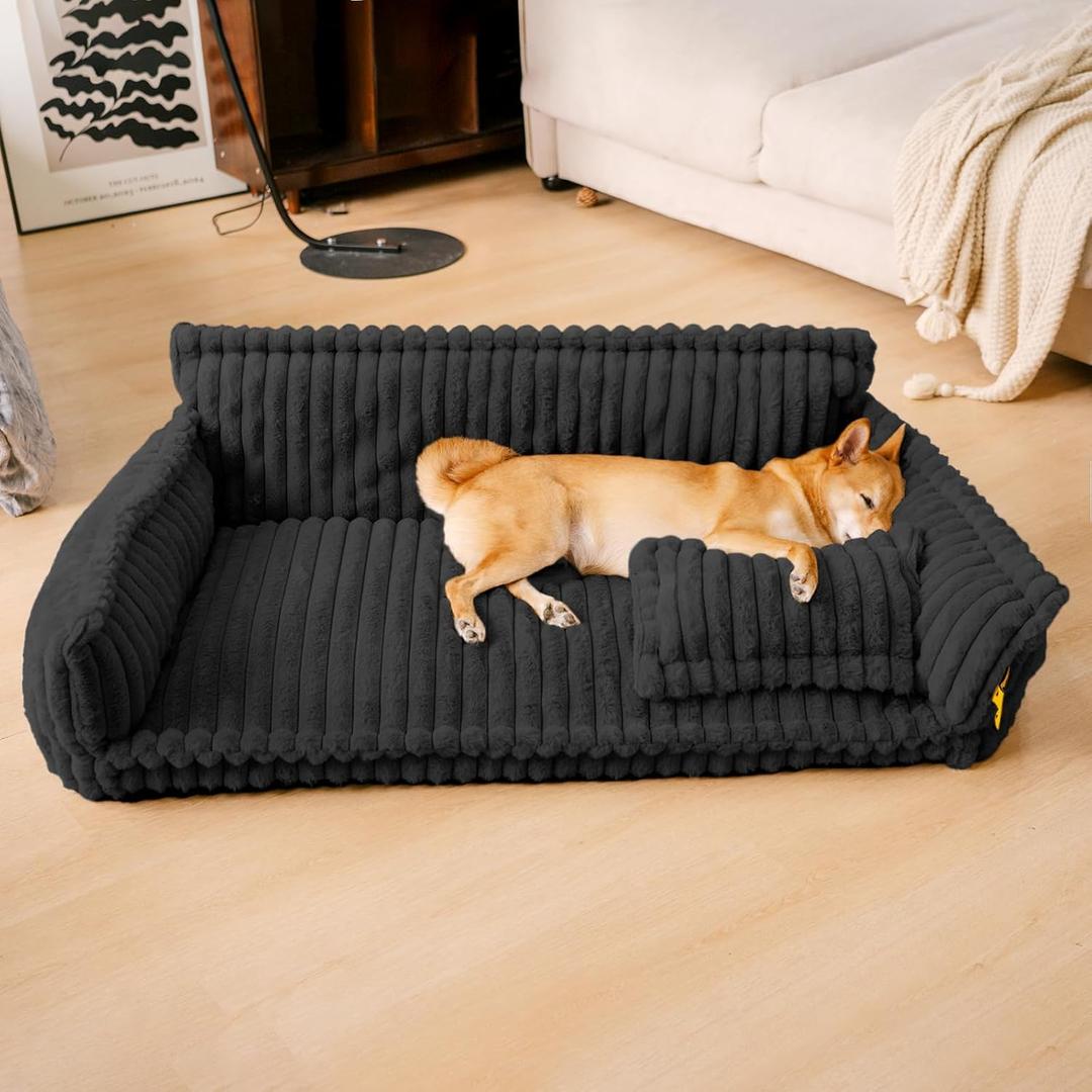 FUNNY FUZZY Dog Bed for Medium Large Dogs - Orthopedic Dog Sofa with Removable Washable Cover and Anti-Slip Bottom, Supportive Foam Pet Couch Bed (Dark Grey, XXL) (XX-Large)
