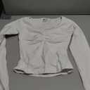 YEOREO CoreFlex Long Sleeve Workout Tops for Women Padded Deep V Neck Double Lined Impact Tops Slim Fit Gym Athletic Shirts (White, XS)