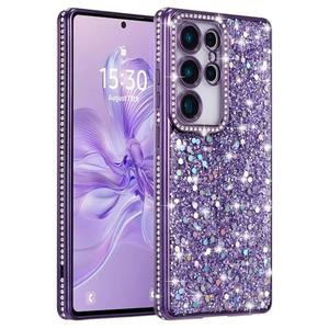 FABSPARK Case for Samsung Galaxy S24 Ultra,Glitter Crystal Diamond Rhinestone Sequin Shiny Bling Sparkly Glossy Luxury Electroplated,Aesthetic Cute Full Protection for Samsung Galaxy S24 Ultra,Purple
