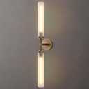 30" 2 Lights Hardwired Frosted Glass Bathroom Wall Sconces, Handmade Knurled Brass Wall Light Fixture,Modern Vanity Light for Living Room,Hallway, Bedroom, Indoor Wall Lamp, Bulb Included (30-In-Brass-1-Pack)