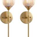 Gold Wall Sconce Set of 2 with Amber Glass Shades Modern Mid Century Bathroom Vanity Wall Light Fixtures Industrial Brushed Brass Wall Lamp for Bedroom Mirror Living Room Restaurant